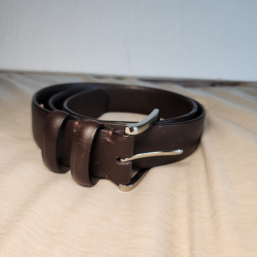 Will Leather Goods Belt Mens 38 Brown Good Leather Silver Buckle Classic Dress